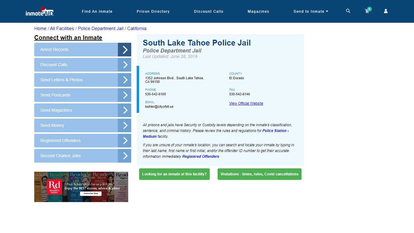South Lake Tahoe Police Jail & Inmate Search - South Lake Tahoe, CA