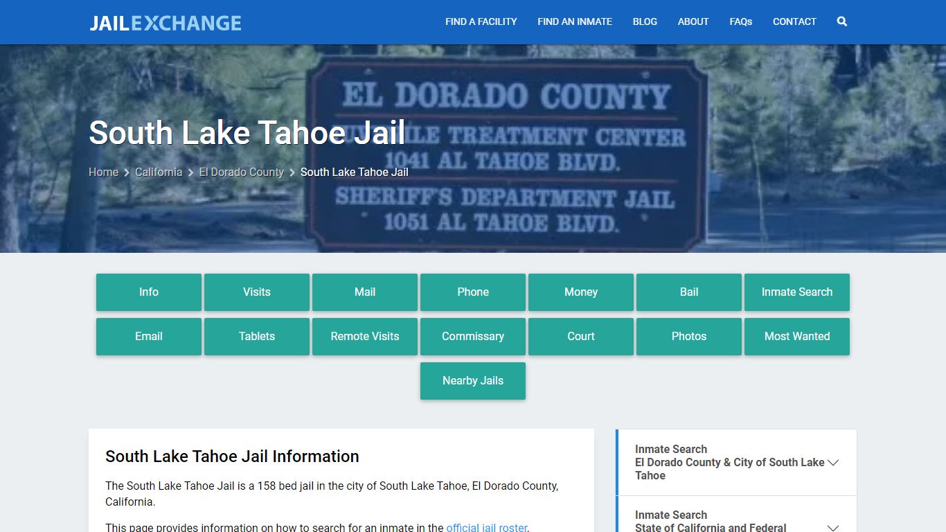 South Lake Tahoe Jail, CA Inmate Search, Information