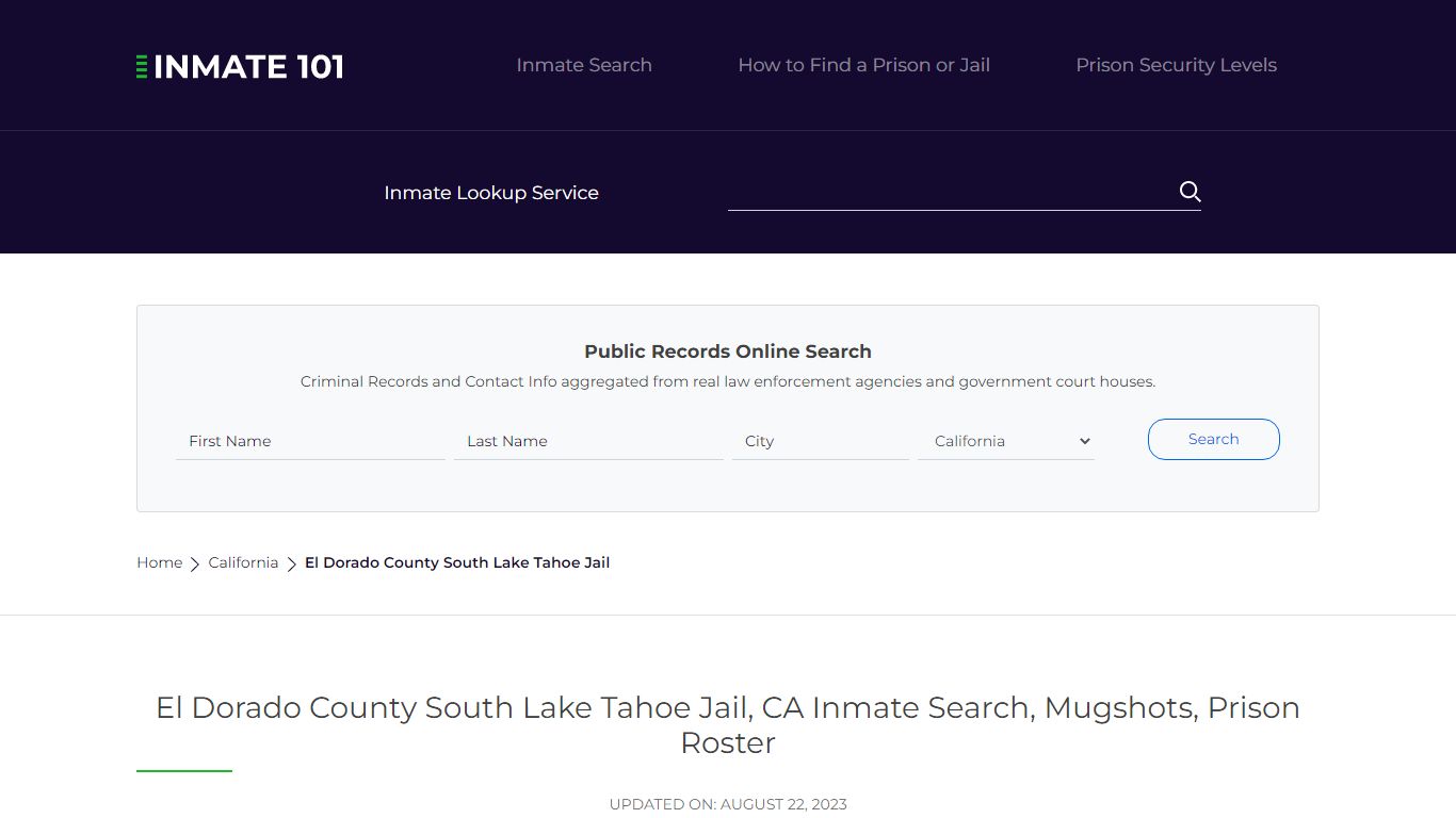 El Dorado County South Lake Tahoe Jail, CA Inmate Search, Mugshots ...